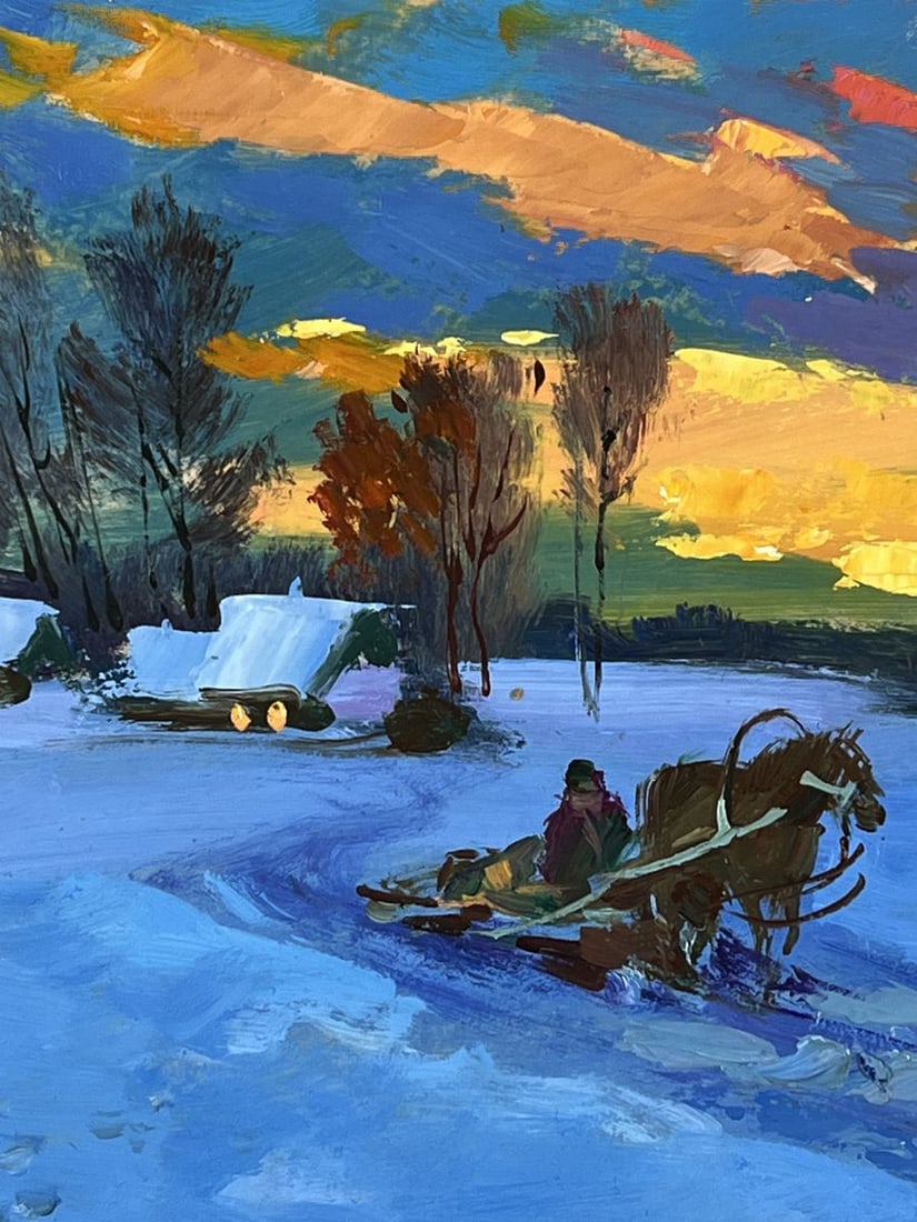 Oil painting Evening Winter Road to the Village Yuriy Suprunchuk - 5