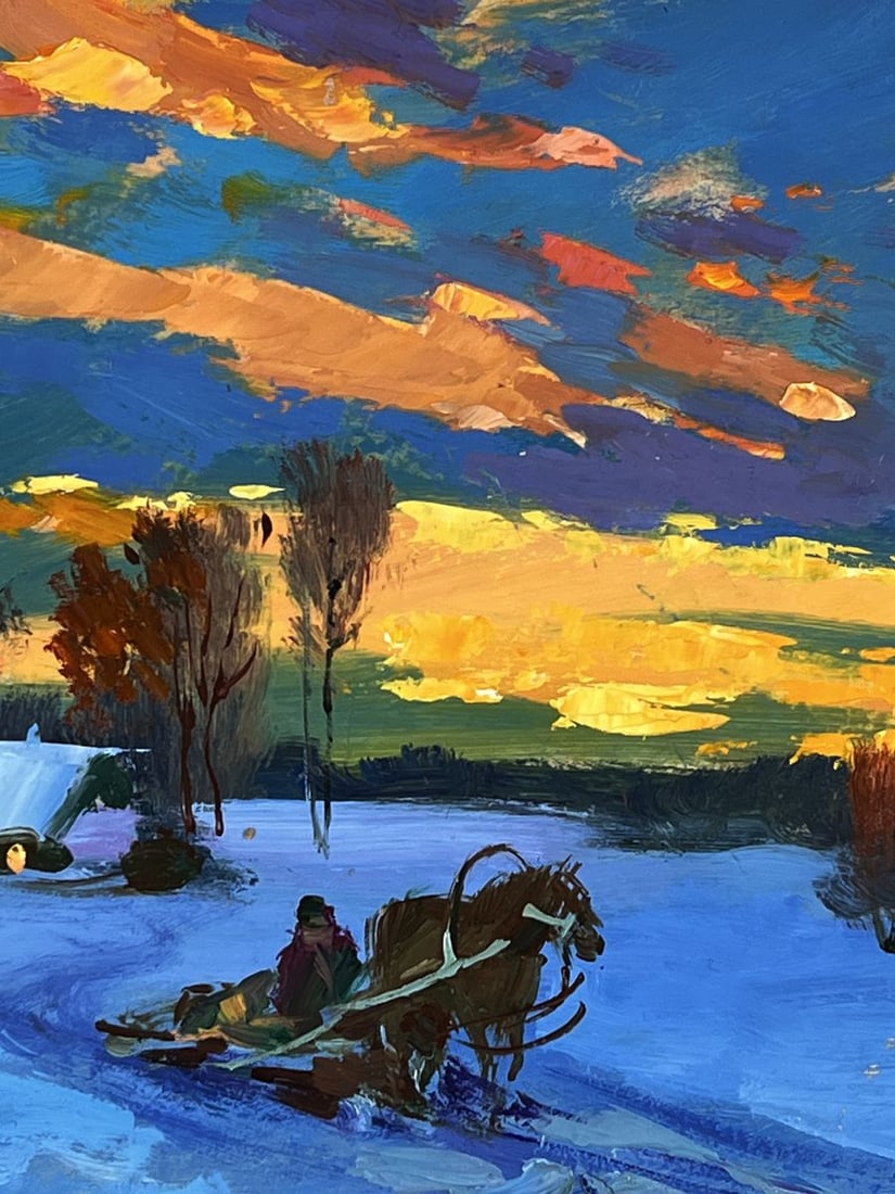 Oil painting Evening Winter Road to the Village Yuriy Suprunchuk - 6