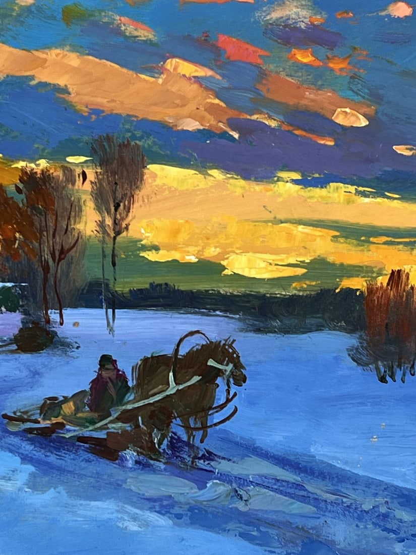 Oil painting Evening Winter Road to the Village Yuriy Suprunchuk - 7