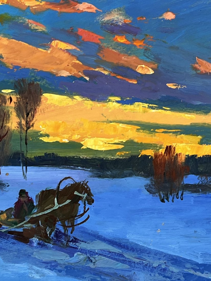 Oil painting Evening Winter Road to the Village Yuriy Suprunchuk - 8