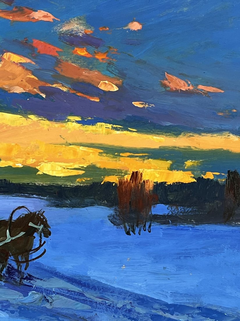 Oil painting Evening Winter Road to the Village Yuriy Suprunchuk - 9