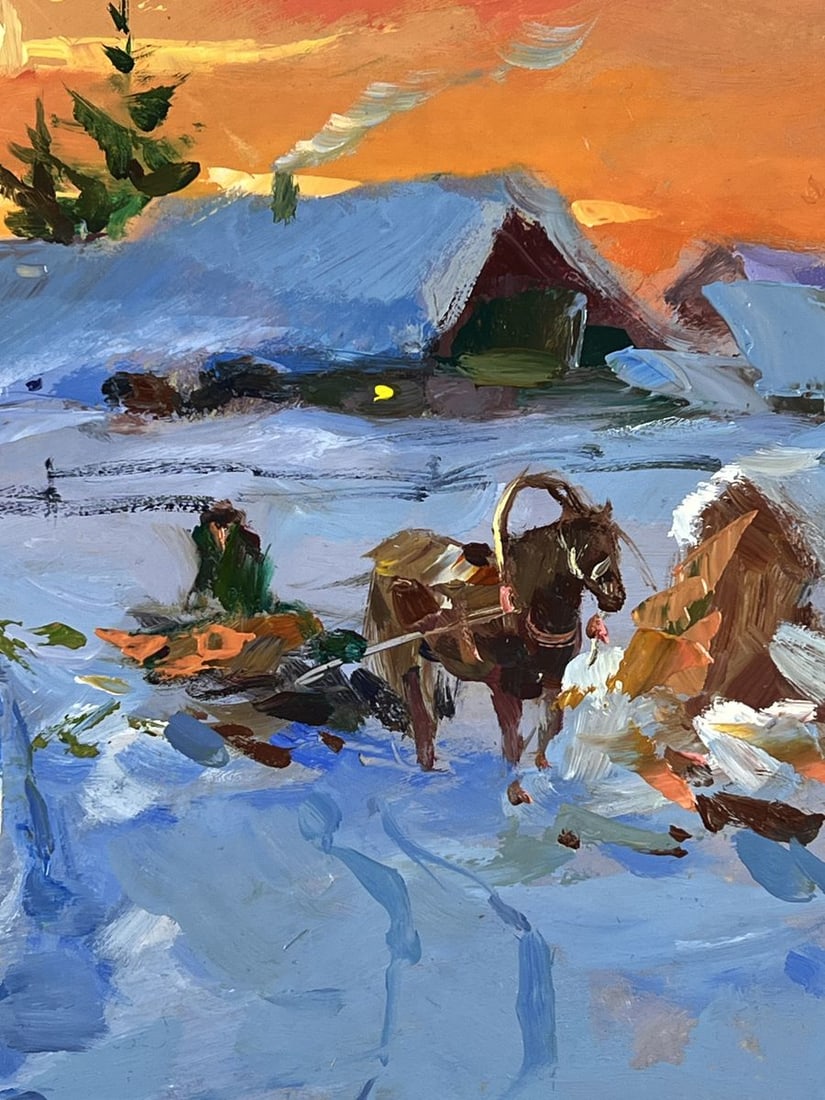 Oil painting Sunset in the Winter Village Yuriy Suprunchuk - 10
