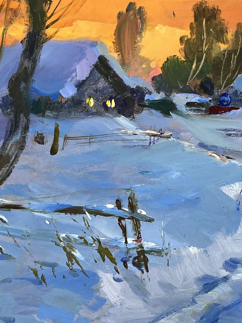 Oil painting Sunset in the Winter Village Yuriy Suprunchuk - 5