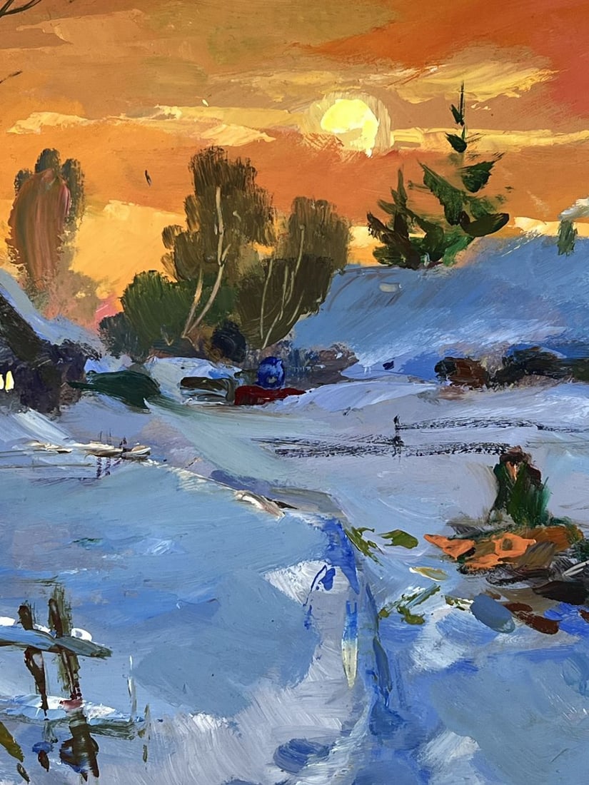Oil painting Sunset in the Winter Village Yuriy Suprunchuk - 6