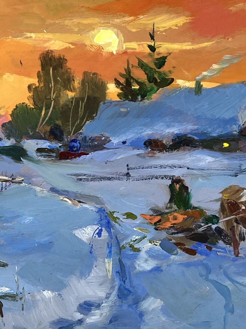 Oil painting Sunset in the Winter Village Yuriy Suprunchuk - 7