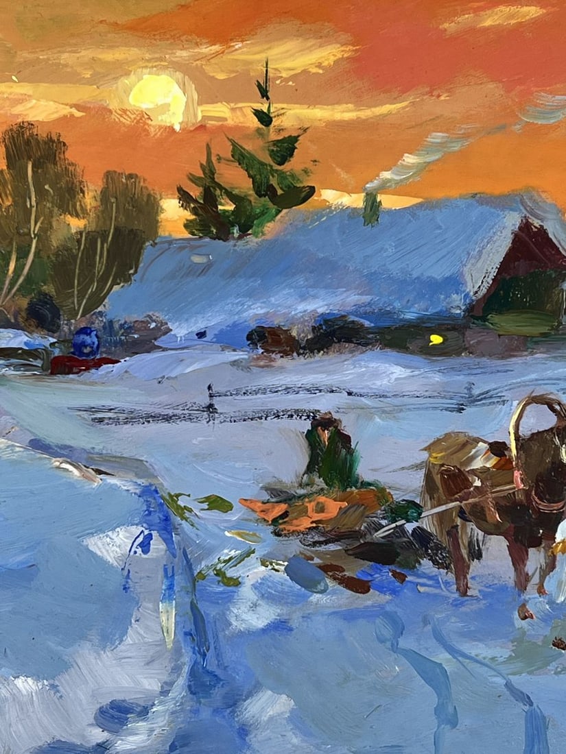 Oil painting Sunset in the Winter Village Yuriy Suprunchuk - 8