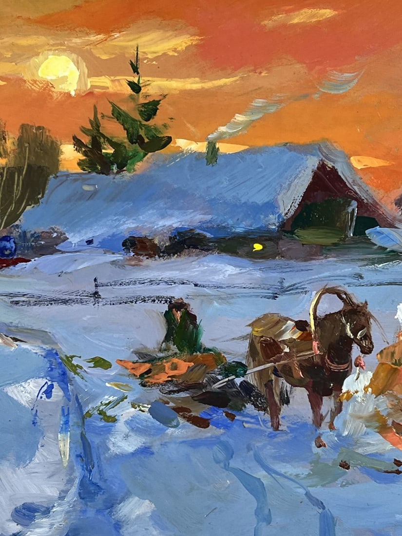 Oil painting Sunset in the Winter Village Yuriy Suprunchuk - 9