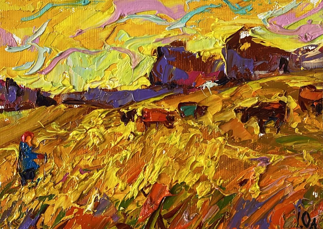 Oil painting Golden Sunset in the Steppe Oleksiy Ivanyuk - 3