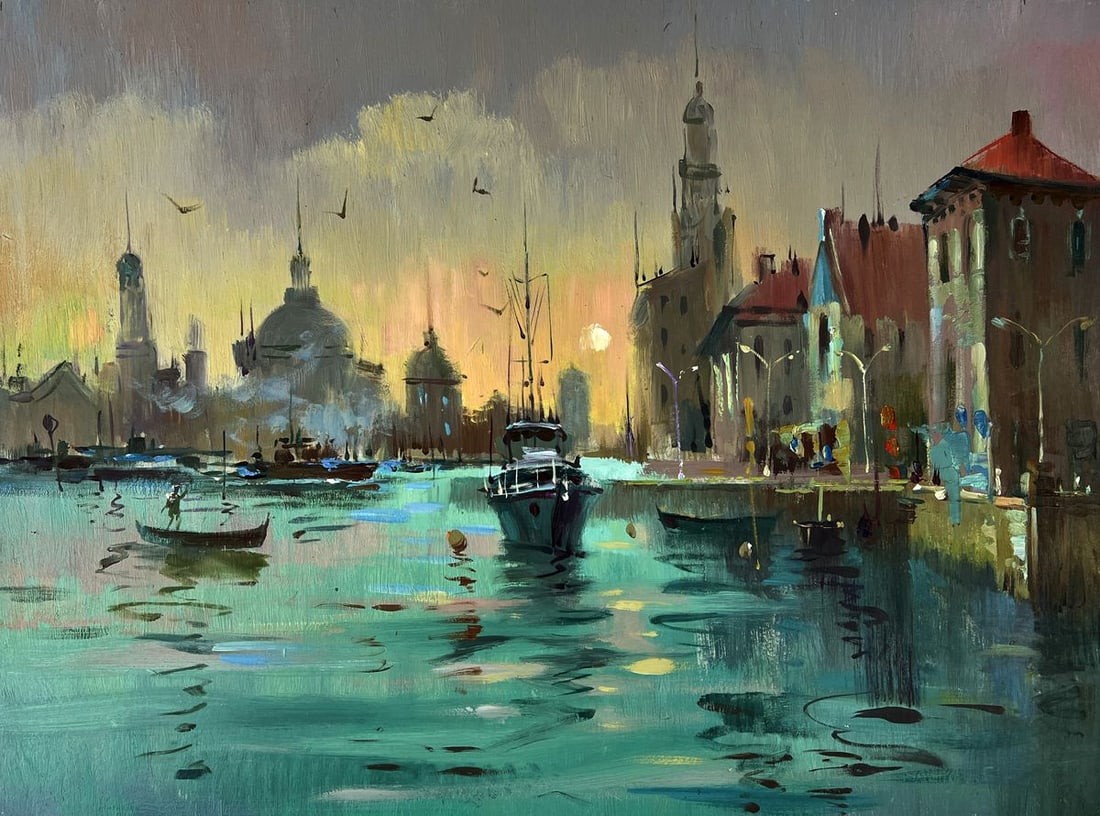 Oil painting Ships are sailing to the Venice pier Yuriy Suprunchuk - 3