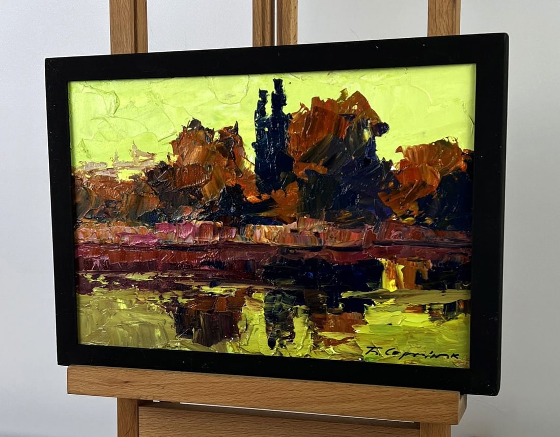 Oil painting The sunset is reflected in the river Boris Serdyuk - 2