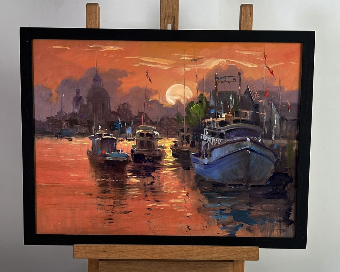 Oil painting Ferry with a romantic sunset Yuriy Suprunchuk (1 of 11)