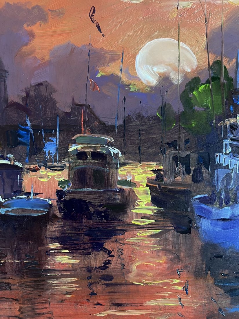 Oil painting Ferry with a romantic sunset Yuriy Suprunchuk - 6