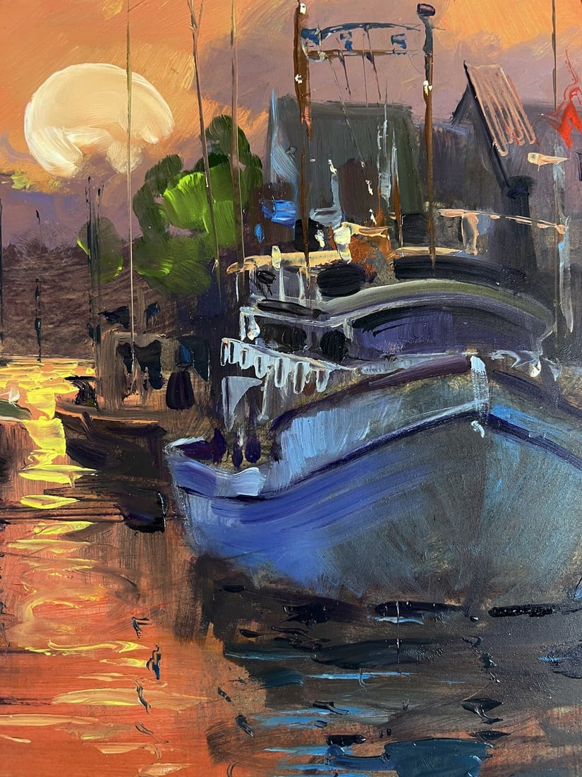 Oil painting Ferry with a romantic sunset Yuriy Suprunchuk - 8
