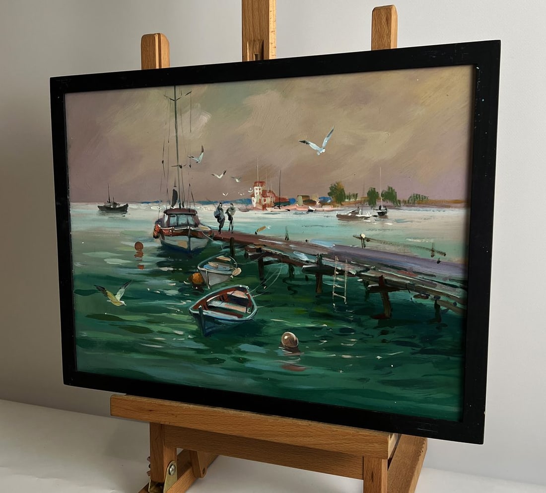 Oil painting Seagulls fly on the pier Yuriy Suprunchuk - 2