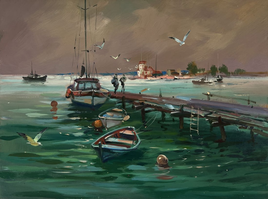 Oil painting Seagulls fly on the pier Yuriy Suprunchuk - 3