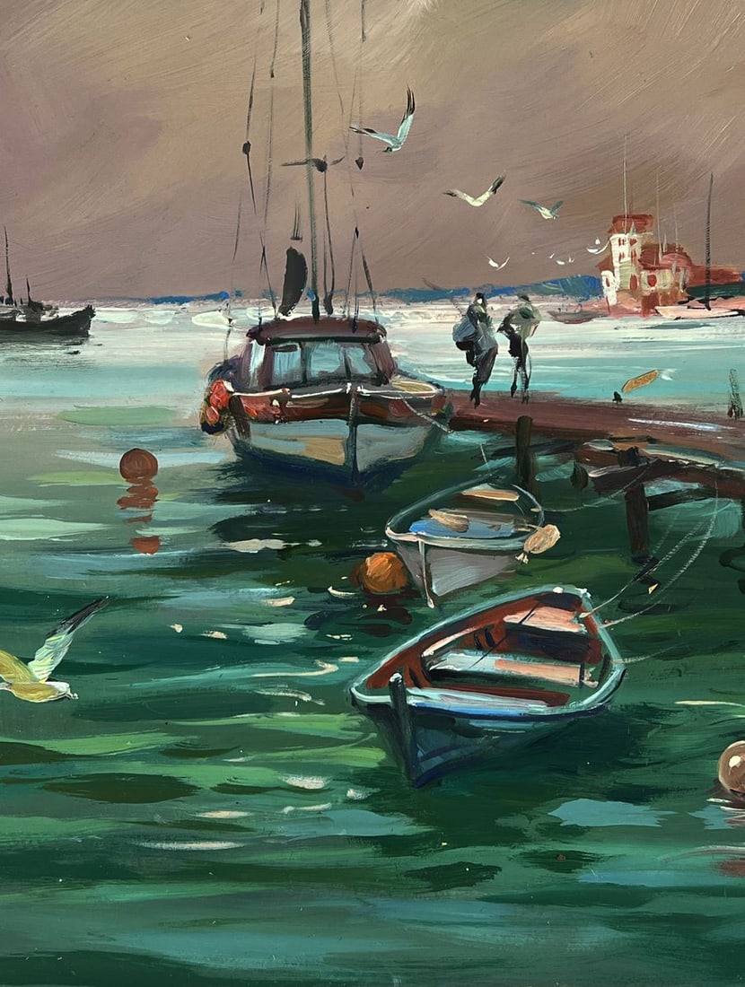 Oil painting Seagulls fly on the pier Yuriy Suprunchuk - 5