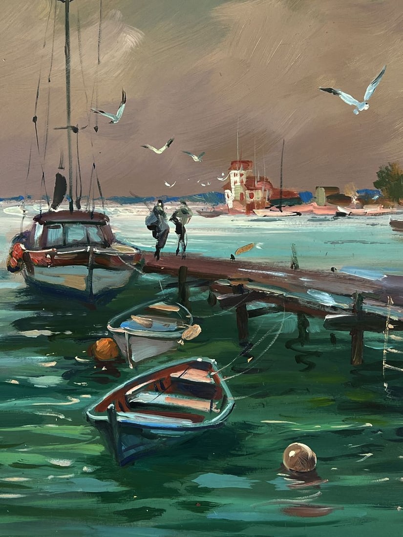 Oil painting Seagulls fly on the pier Yuriy Suprunchuk - 7