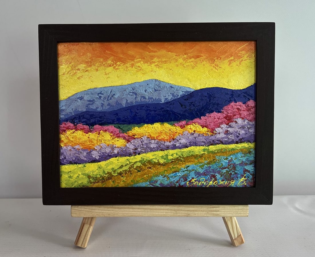 Oil painting Fiery sunset over the mountain V. Zadorozhnya (1 of 8)
