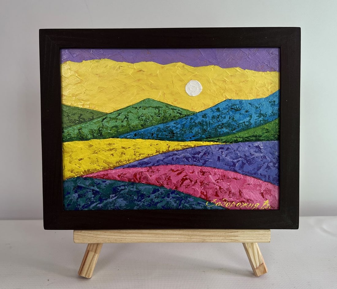 Oil painting Warm sunset evening V. Zadorozhnya: Title: Oil painting Warm sunset evening V. Zadorozhnya Description: No.AAA4554 The painting "Warm Sunset Evening" captures the serene beauty of a peaceful landscape bathed in the golden glow of the