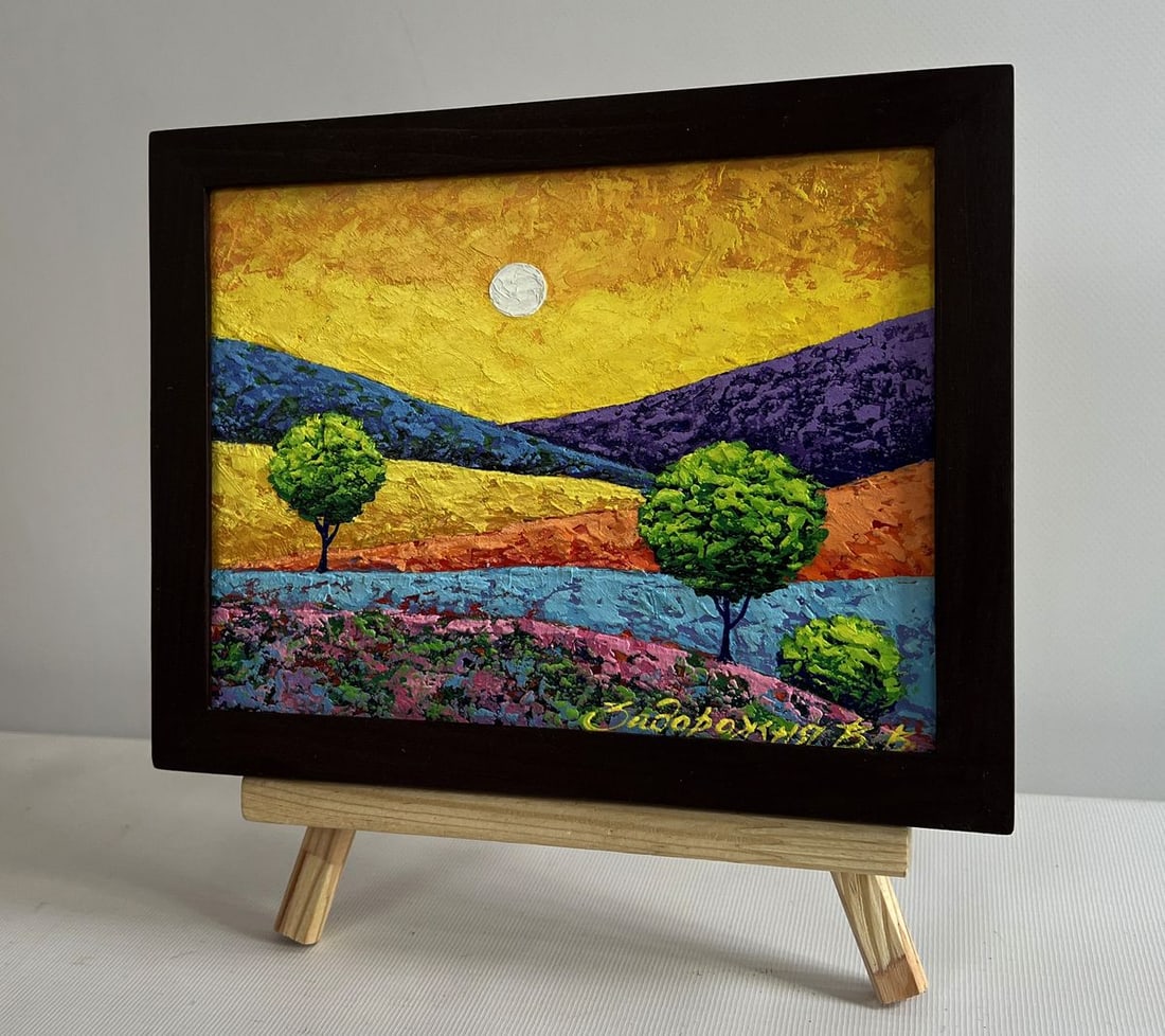 Oil painting Yellow sunset over flower meadows V. Zadorozhnya - 2