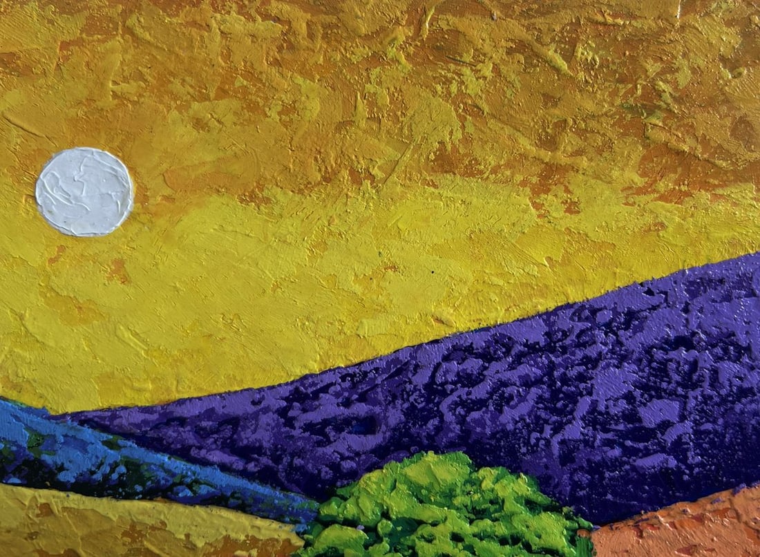 Oil painting Yellow sunset over flower meadows V. Zadorozhnya - 4