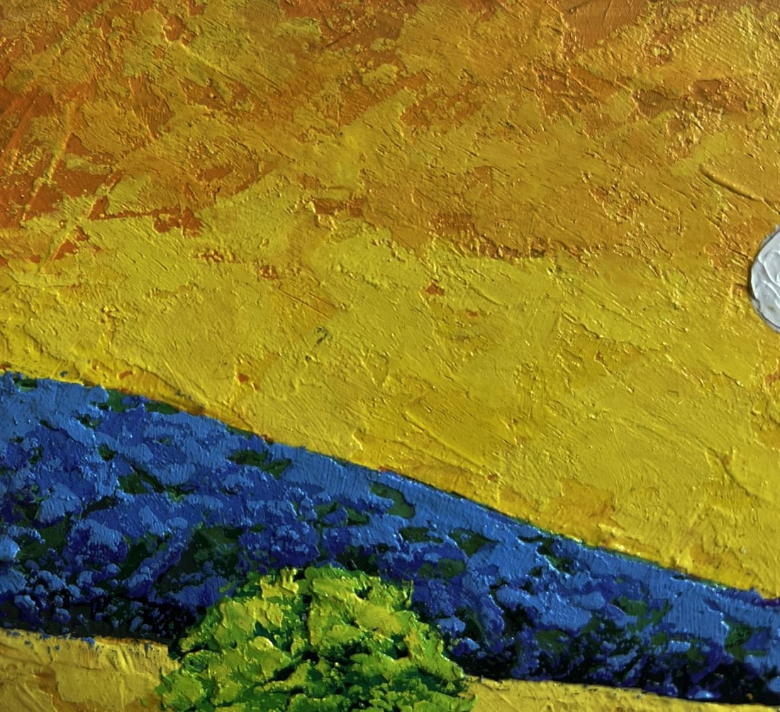 Oil painting Yellow sunset over flower meadows V. Zadorozhnya - 5