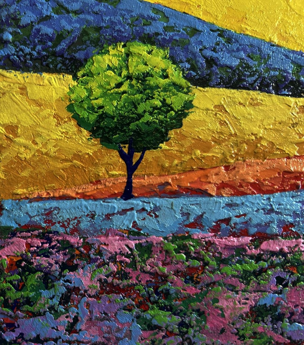Oil painting Yellow sunset over flower meadows V. Zadorozhnya - 6