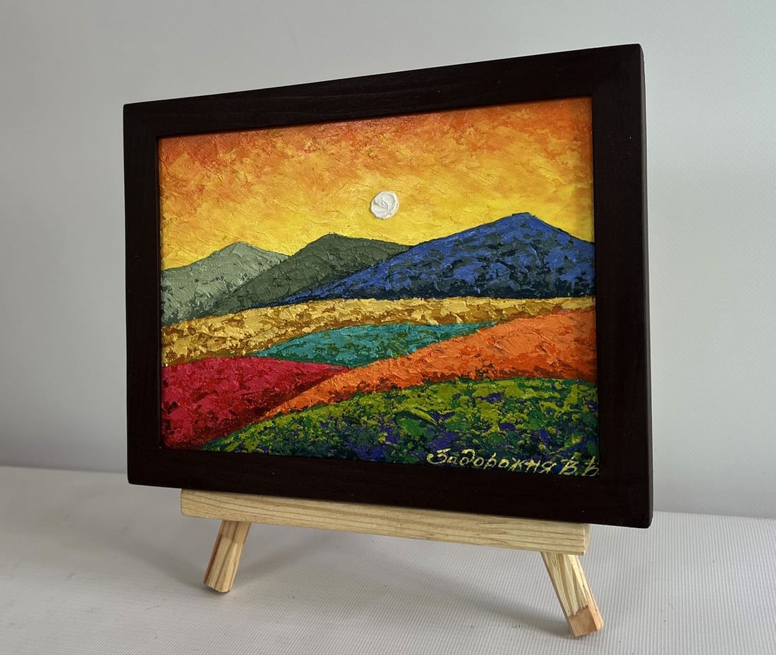 Oil painting The sunset shines behind the mountains V. Zadorozhnya - 2