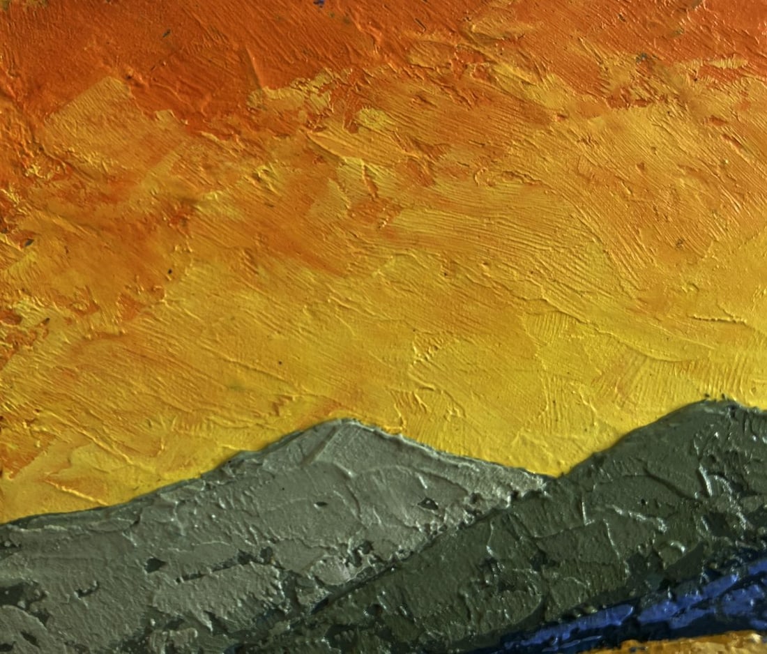Oil painting The sunset shines behind the mountains V. Zadorozhnya - 6