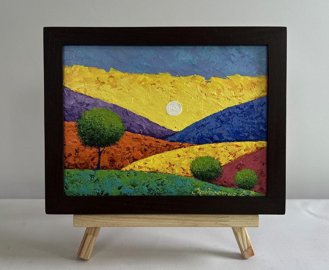 Oil painting Flaming mountain peaks V. Zadorozhnya: Title: Oil painting Flaming mountain peaks V. Zadorozhnya Description: No.AAA4584 The painting "Flaming Mountain Peaks" is an expressive oil painting on cardboard that captures the breathtaking