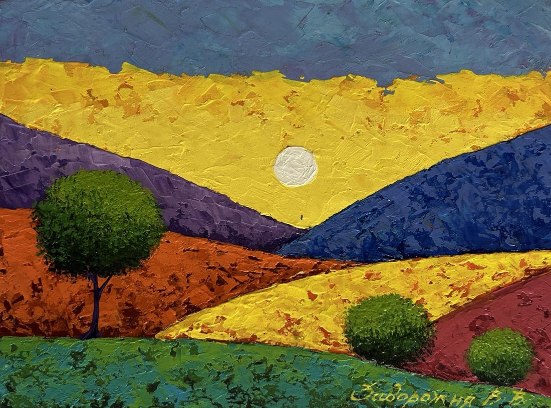 Oil painting Flaming mountain peaks V. Zadorozhnya - 3