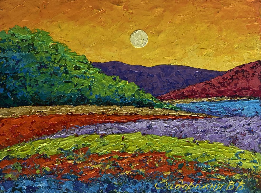 Oil painting Shades of yellow sunset V. Zadorozhnya - 3