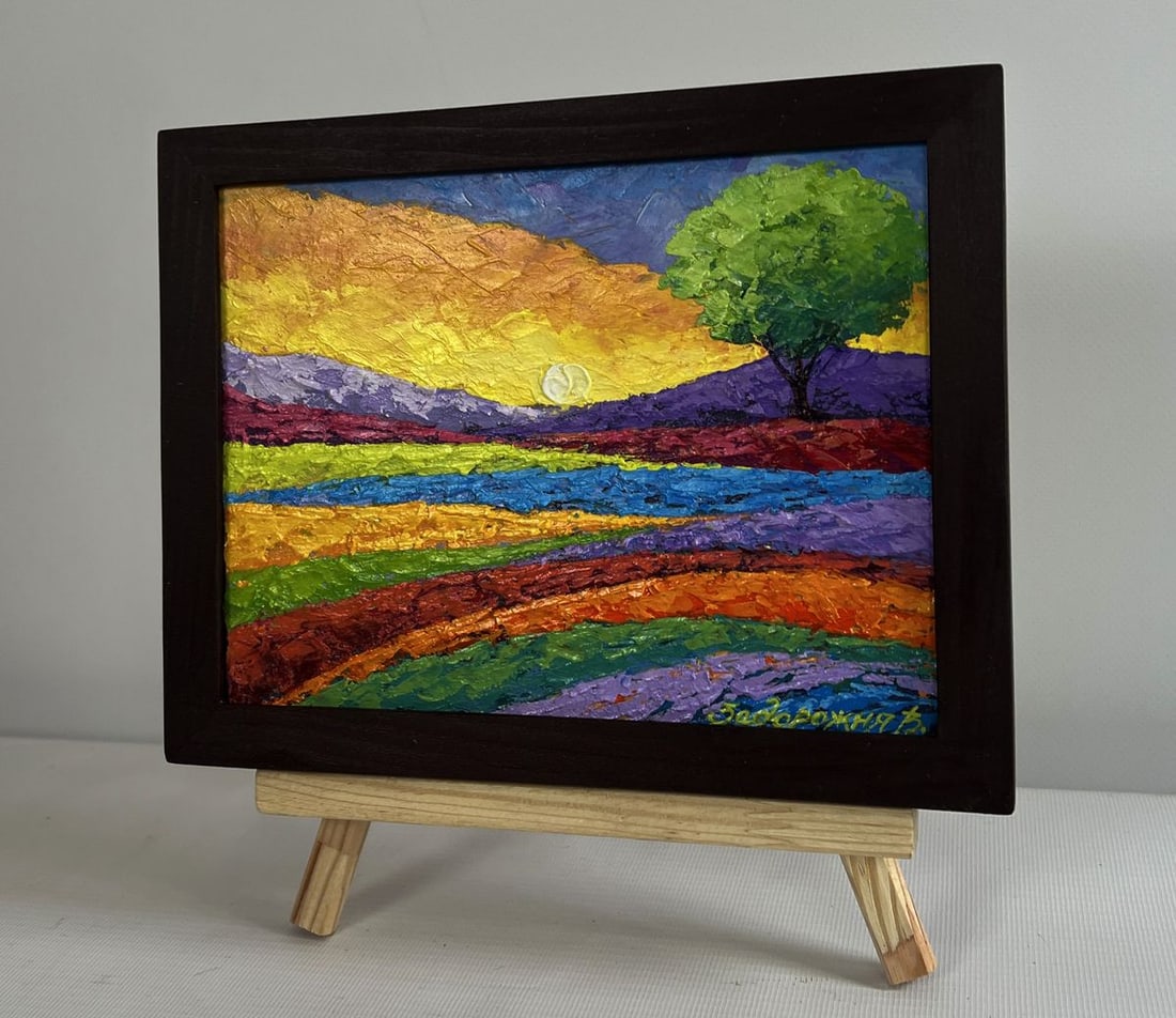 Oil painting Yellow sunset over a flower field V. Zadorozhnya - 2