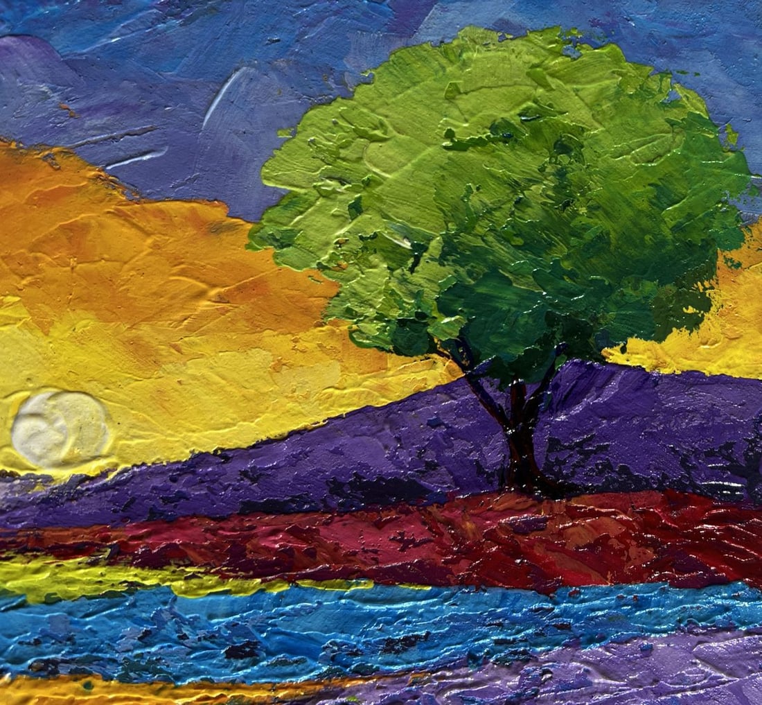 Oil painting Yellow sunset over a flower field V. Zadorozhnya - 4