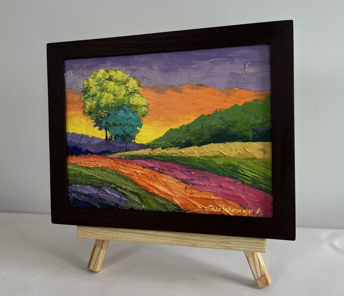 Oil painting Forest area with sunset V. Zadorozhnya - 2