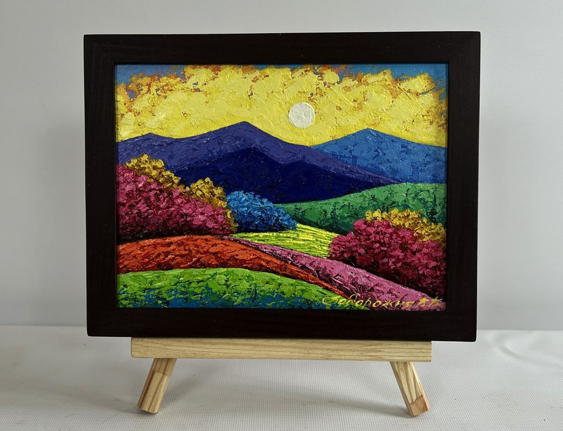 Oil painting An evening engulfed in sunset gold V. Zadorozhnya: Title: Oil painting An evening engulfed in sunset gold V. Zadorozhnya Description: No.AAA4641 The oil painting on cardboard titled "An Evening Engulfed in Sunset Gold" is a breathtaking expression of 