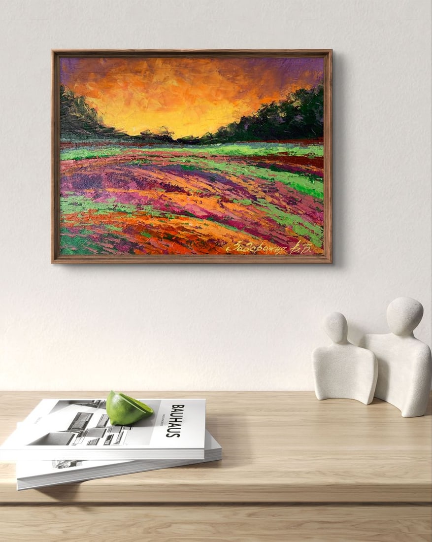 Oil painting Sunset behind the forest V. Zadorozhnya - 3