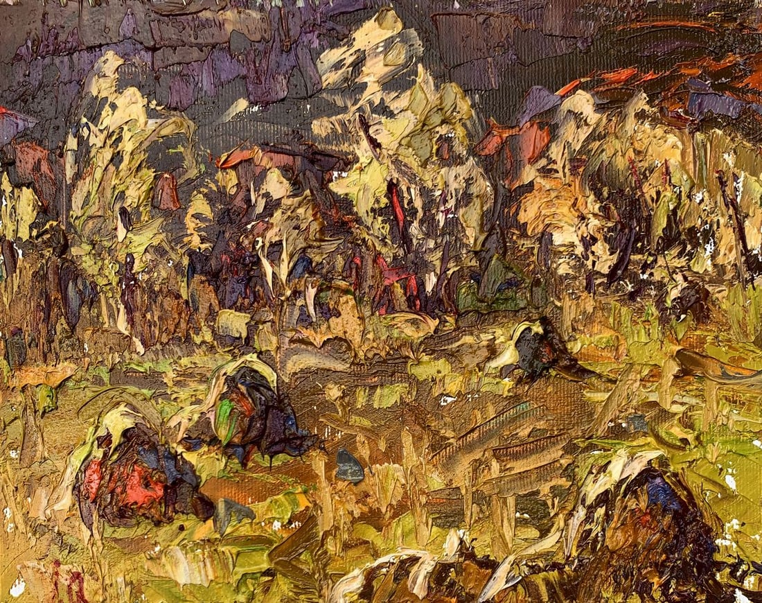 Oil painting After haymaking Kalenyuk Alex: Title: Oil painting After haymaking Kalenyuk Alex Description: No.AAA3517 The painting "After Haymaking" is an expressive and textured portrayal of a rural landscape that captures the aftermath of a d