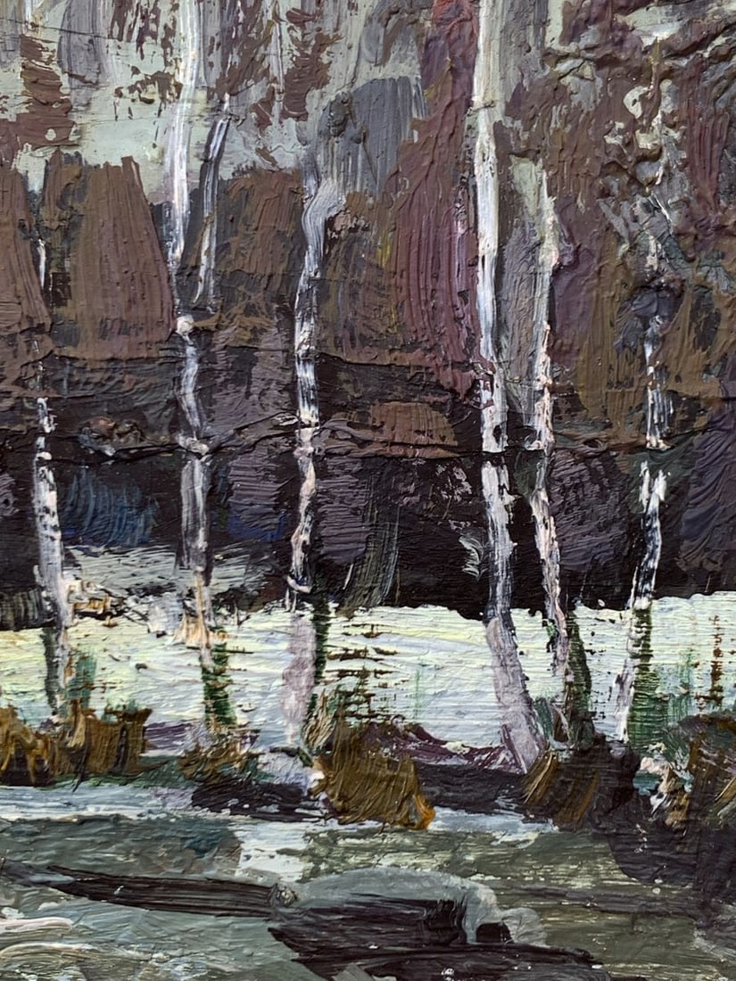 Oil painting Road in the winter forest Leonid Maistrenko - 11