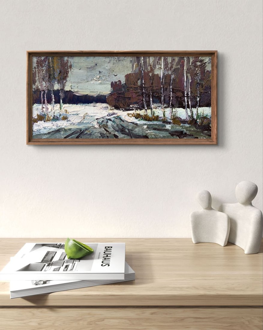 Oil painting Road in the winter forest Leonid Maistrenko - 2