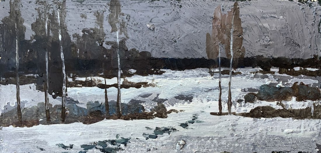 Oil painting Covered in snow Leonid Maistrenko: Title: Oil painting Covered in snow Leonid Maistrenko Description: No.AAA3559 The painting "Covered in Snow" masterfully captures the quiet stillness of a winter landscape, presenting a serene and