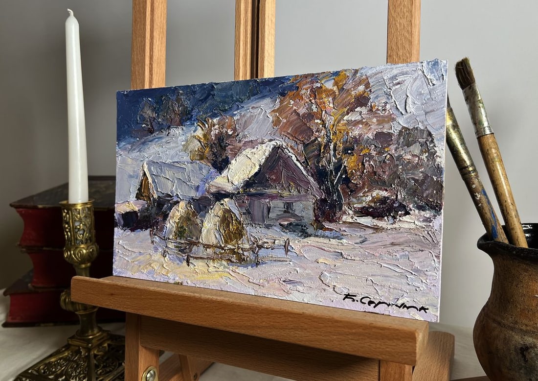 Oil painting Winter village evening Boris Serdyuk - 2