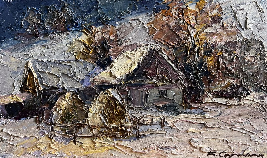 Oil painting Winter village evening Boris Serdyuk - 3