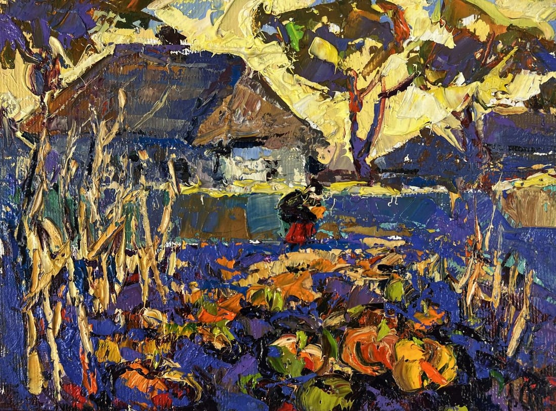 Oil painting Yellow sunset over the village Oleksiy Ivanyuk - 3
