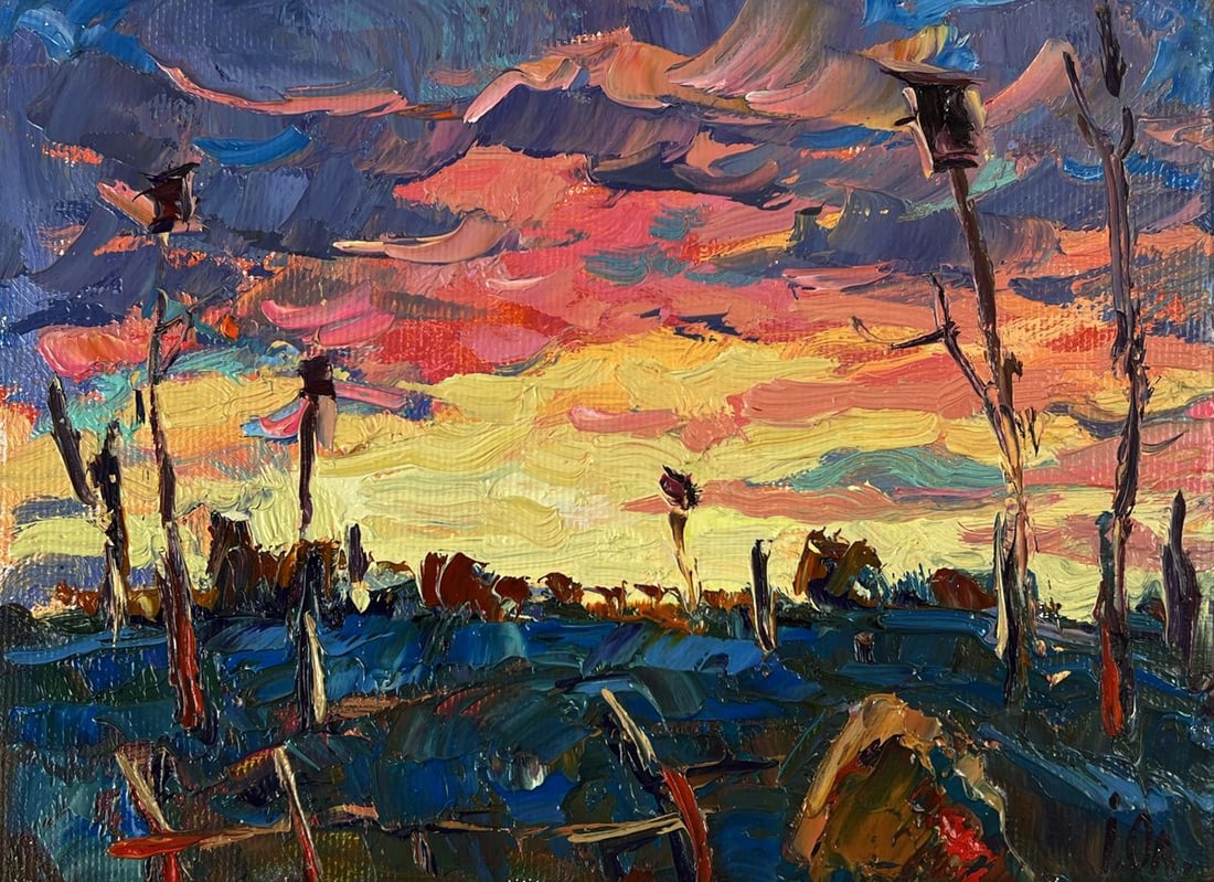 Oil painting Romantic sunset in the field Oleksiy Ivanyuk - 3