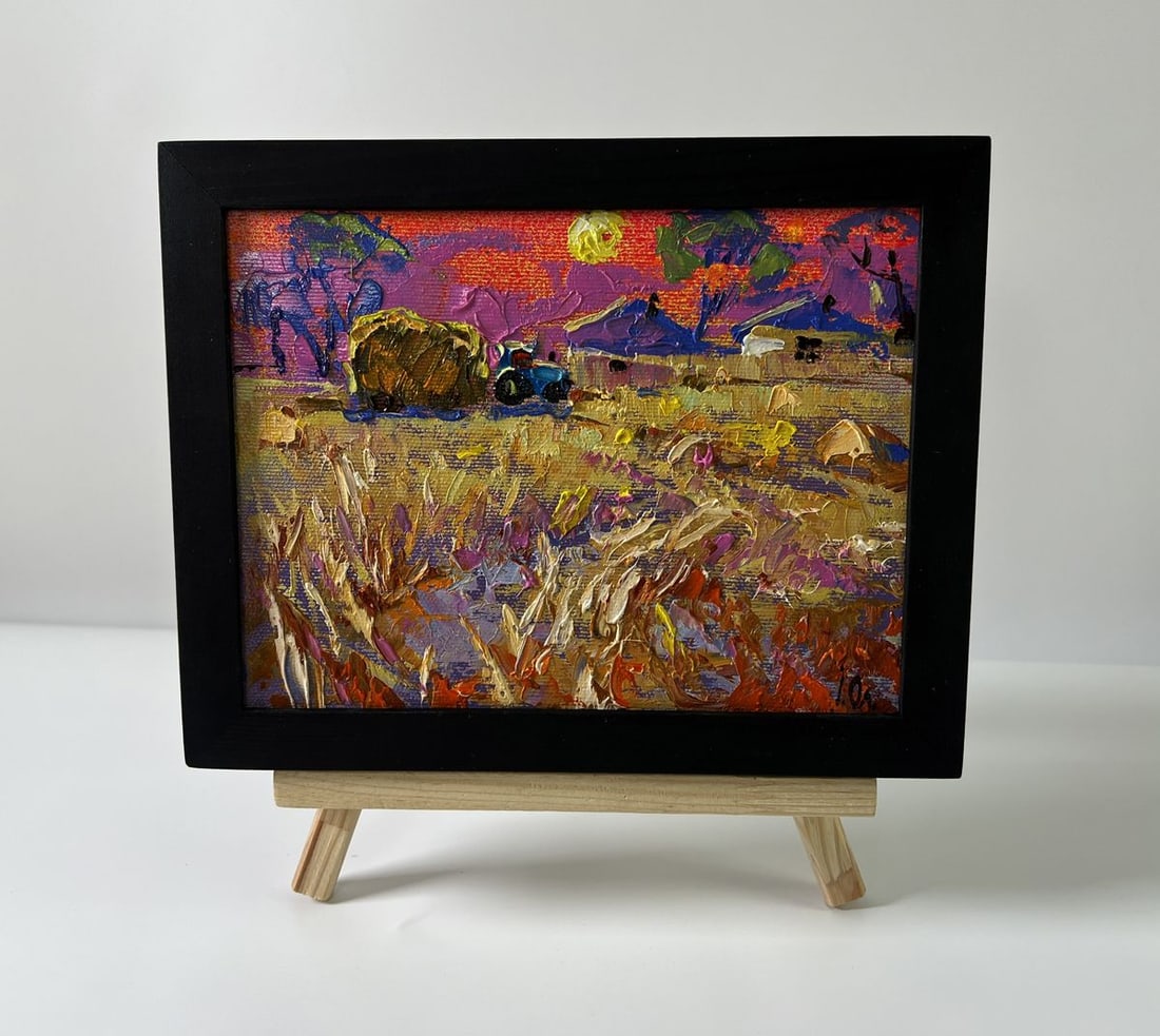 Oil painting Evening village Oleksiy Ivanyuk: Title: Oil painting Evening village Oleksiy Ivanyuk Description: No.AAA5781 The Oil painting Canvas titled "Evening village" captures the essence of rural life bathed in the vibrant glow of a setting