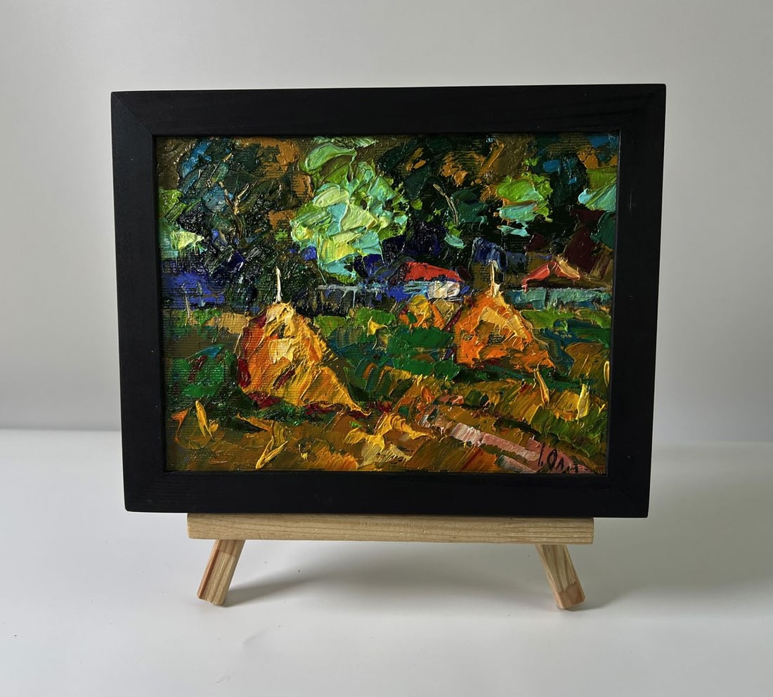 Oil painting Summer evening in the village Oleksiy Ivanyuk: Title: Oil painting Summer evening in the village Oleksiy Ivanyuk Description: No.AAA5813 The Oil painting Canvas titled "Summer evening in the village" is a vivid and expressive portrayal of rural