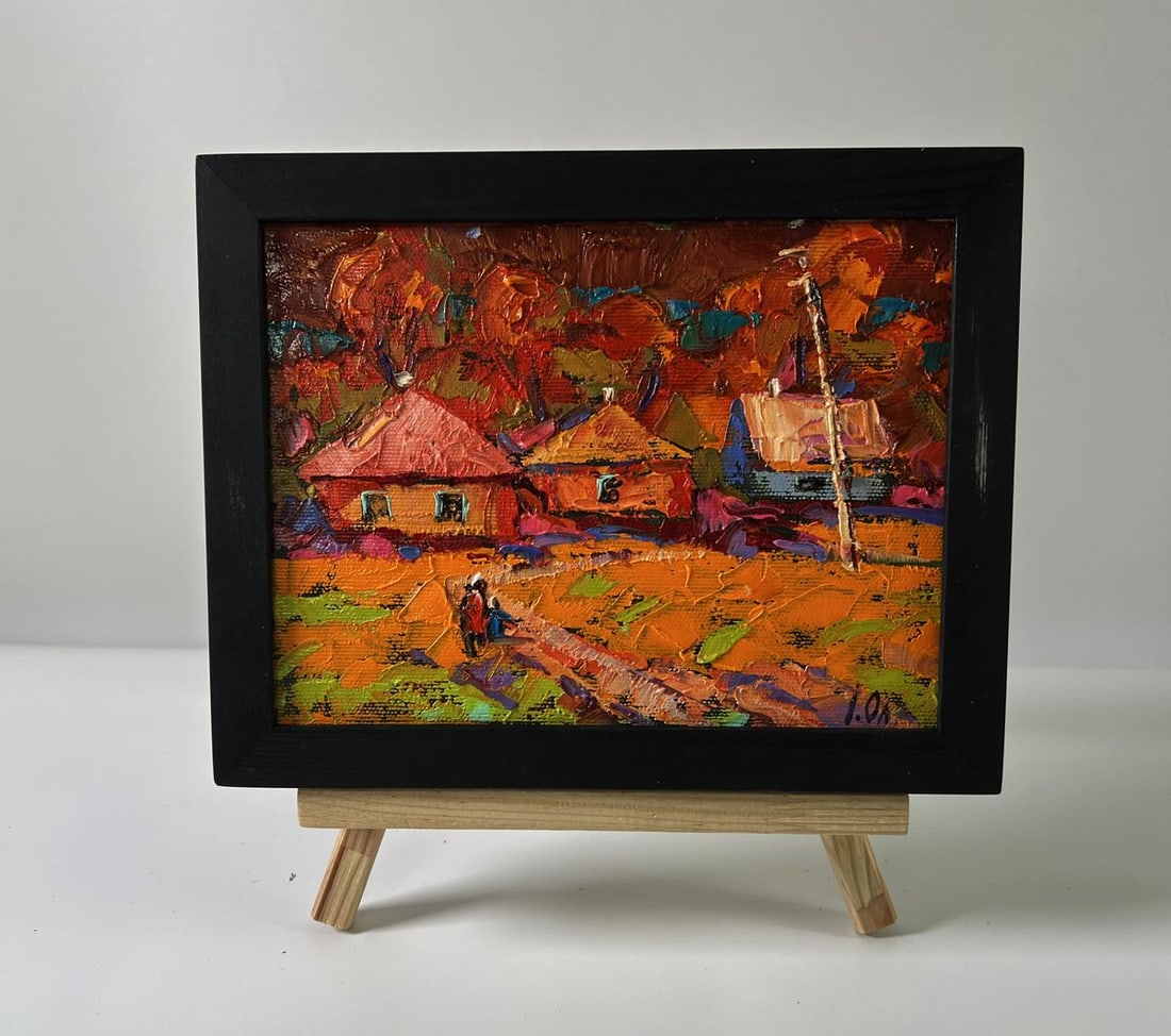 Oil painting Autumn village sunset Oleksiy Ivanyuk: Title: Oil painting Autumn village sunset Oleksiy Ivanyuk Description: No.AAA5863 The Oil painting Canvas titled "Autumn village sunset" is a radiant celebration of color, light, and emotion, transpor