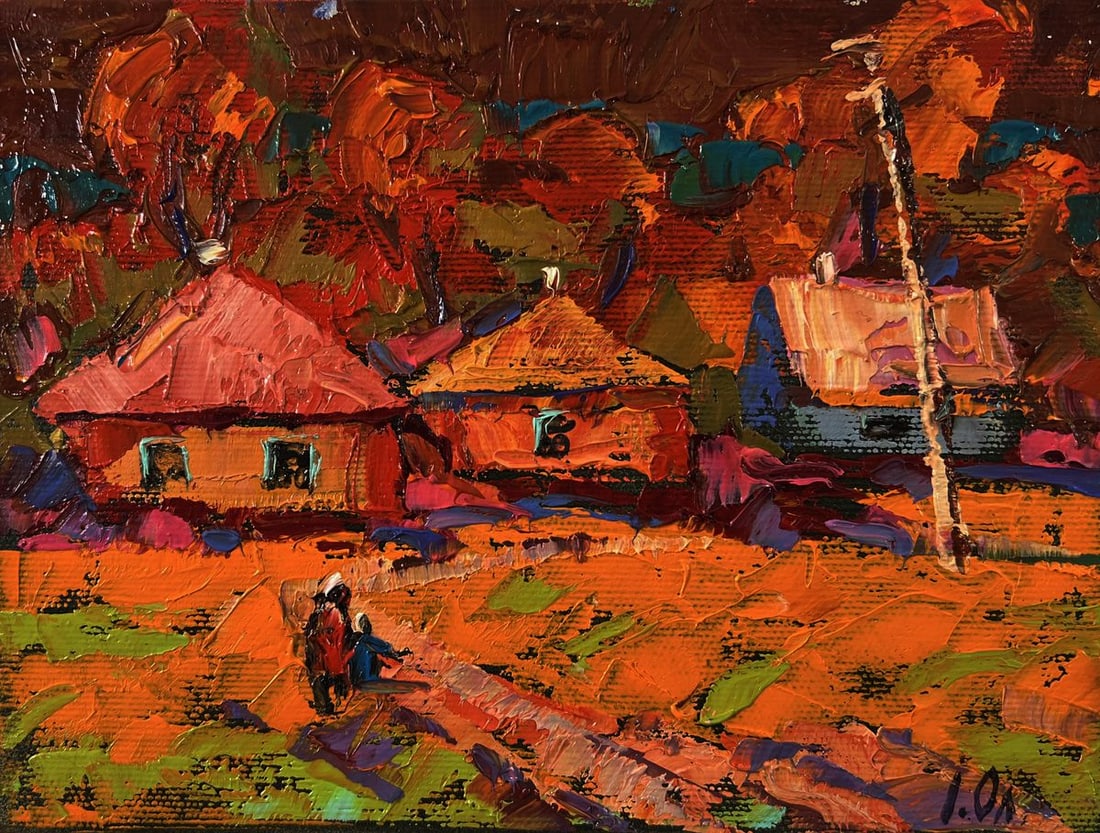 Oil painting Autumn village sunset Oleksiy Ivanyuk - 3