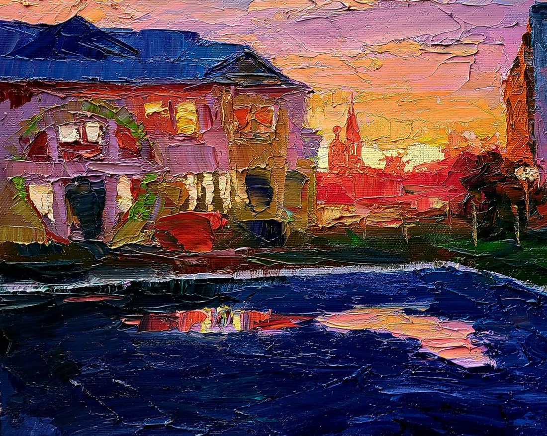 Oil painting City orange sunset Boris Serdyuk - 6
